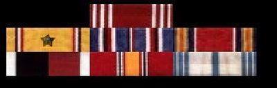 My Grandfather's ribbons; (Top Row) Army Good My Grandfather's ribbons; (Top Row) Army Good Conduct Medal, (Middle Row) American Defense Service Medal w/Service Star, American Campaign Medal, World War II Victory Medal, (Bottom Row) Army of Occupation Medal, National Defense Service Medal, & Armed Forces Reserve Medal.