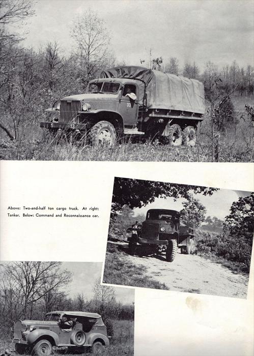 Large vehicles used as transportation; 2 1/2  Large vehicles used as transportation; 2 1/2 'Deuce-and-a-half' ton truck, a tanker truck, and Command & Reconnaissance car.