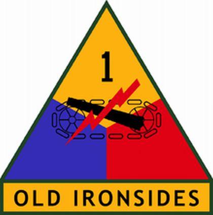 Colored pic of modern 1st Armored Division shoulder sleeve insignia (SSI).