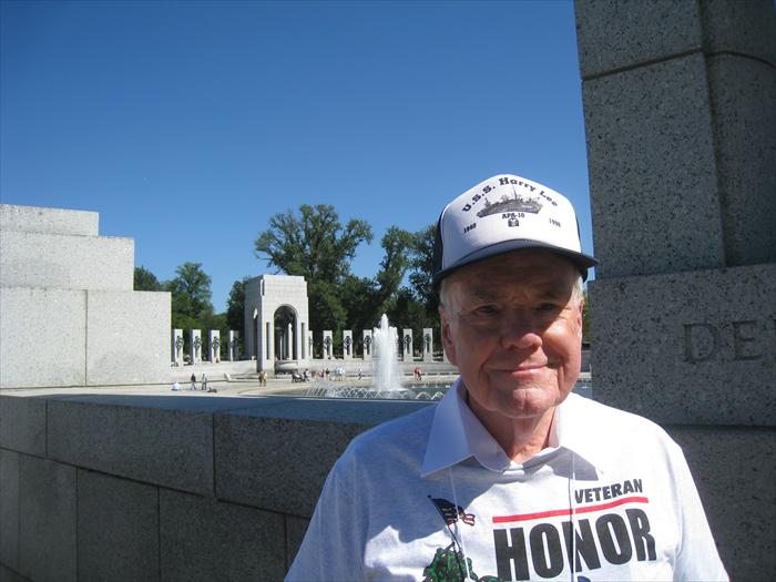 Navy Veteran Bill Taylor visits the World War II Memorial honoring his service to our nation during WW II.