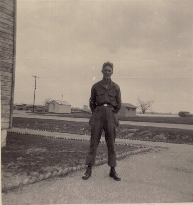 Here's another photo of Dad in fatigues at Camp Breckinridge.
It's my understanding there are 101st Airborne Camp Breckinridge yearbooks.  I've seen a 1949 yearbook for sale on eBay.  There were also photos taken of the G Company, 502nd, 506th and 516th Airborne Divisions. I came across one from January 1951 a few months prior to my dad's arrival. If anyone has info on the time my dad trained, please contact me.