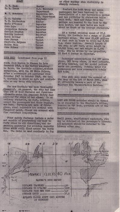 Page 2, USNS George W. Goethals (T-AP-182) Troopship Newsletter, August 1951.