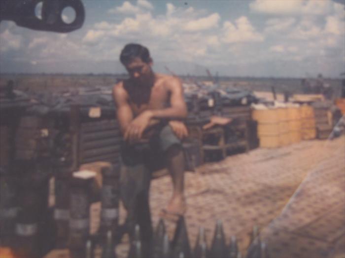I dropped a projectile on my foot. was thinking how bad that sucker hurt. Shit happens in war but its the little things that hurt the most. Taken at F.B.Washington 1969.