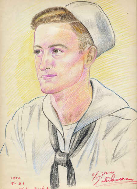 Portrait of Gene Buettner drawn in 15 minutes while on liberty in Yokosuka, Japan 7/31/1952. Even today, Yokosuka is the largest U.S. naval facility in Japan.