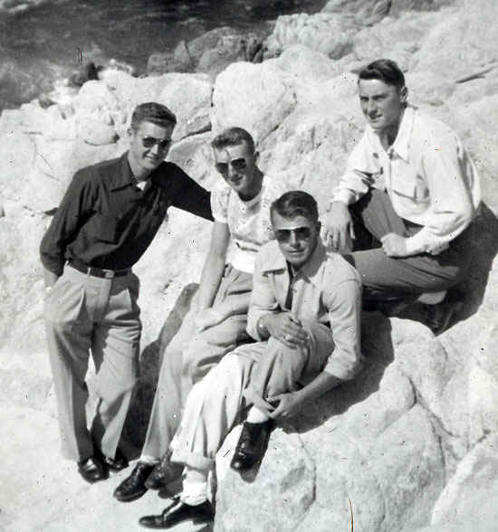 Gene top right and friends, 17-mile drive California. 1951