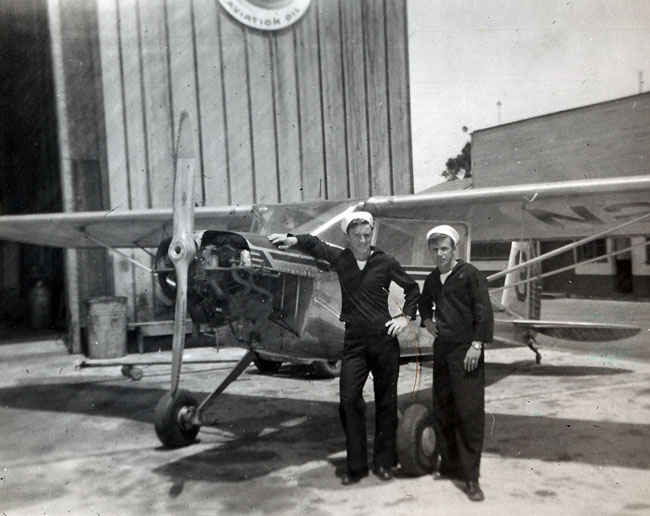 Cessna in front of a hanger at Monterey, California in 1951.