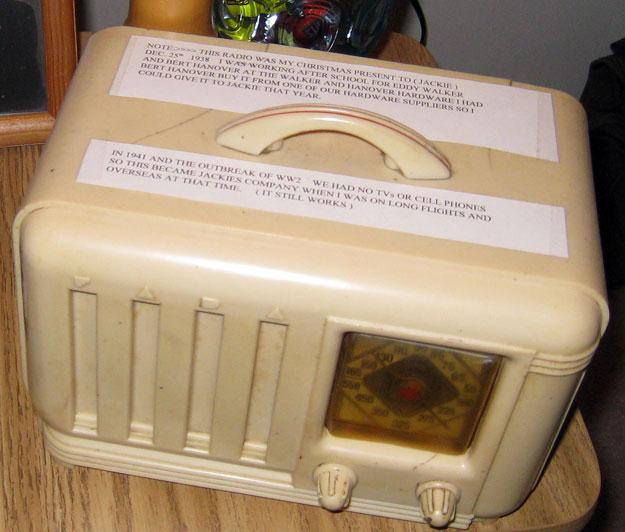 Robert's wife Jackie used this radio as company when Robert was on long flights overseas.This radio was a Christmas from Robert to Jackie on December 25th, 1938.