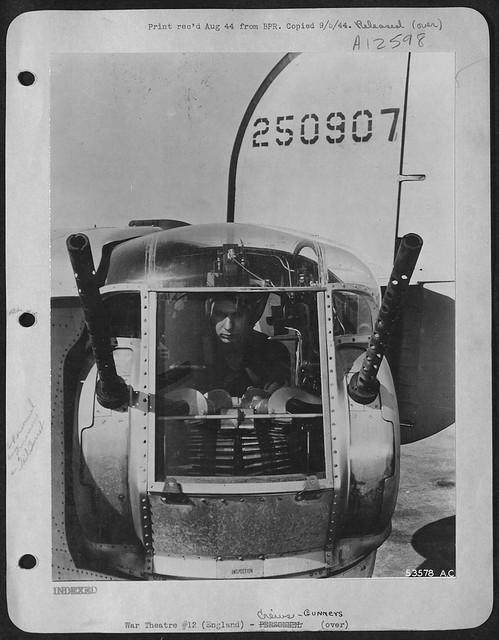 Tail gunner position in a B-24 H . SSG. John Hahn's position.