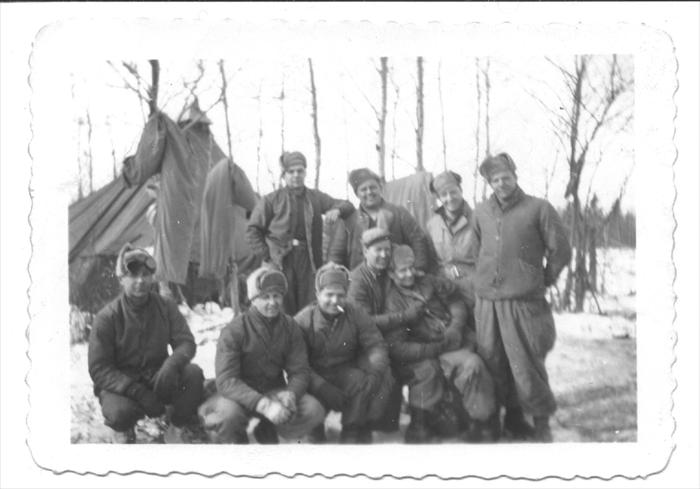 76th Infantry cold weather training in Watersmeet, Michigan.  Before going to ETO.  Earl McMillan  1944.   Dad is on the far right.