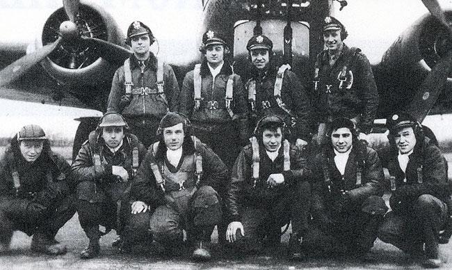 Michael's B-17 crew of Sky Goddess taken in Ashfeild, England 1944. Left Jim Mellors (Pilot), Michael Pohorilla (Navigator), Jim Schoemaker (Bombardier), Ed Heffner.