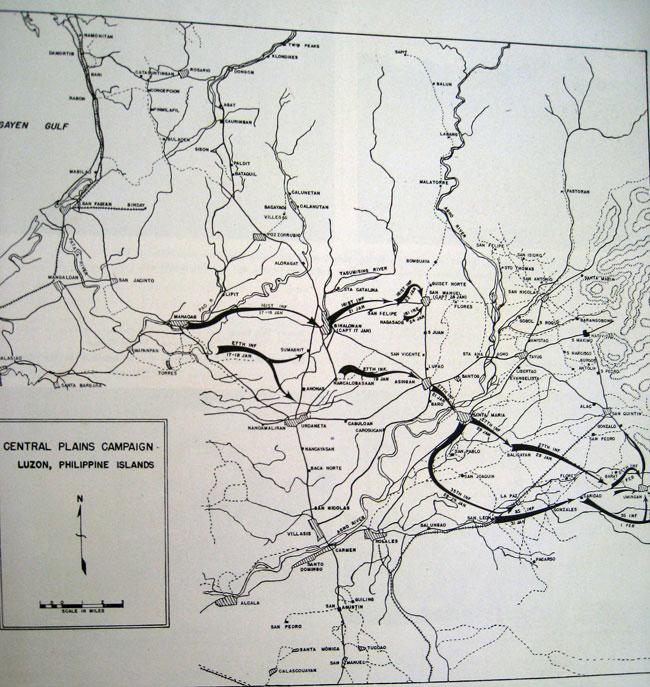 Central Plains 25th Infantry Battle Campaign Map Luzon, Philippine Islands.