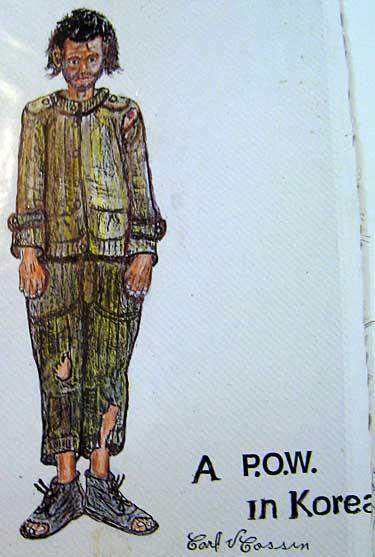 Carl drew a picture of himself as he looked while being a prisoner of war in Korea.