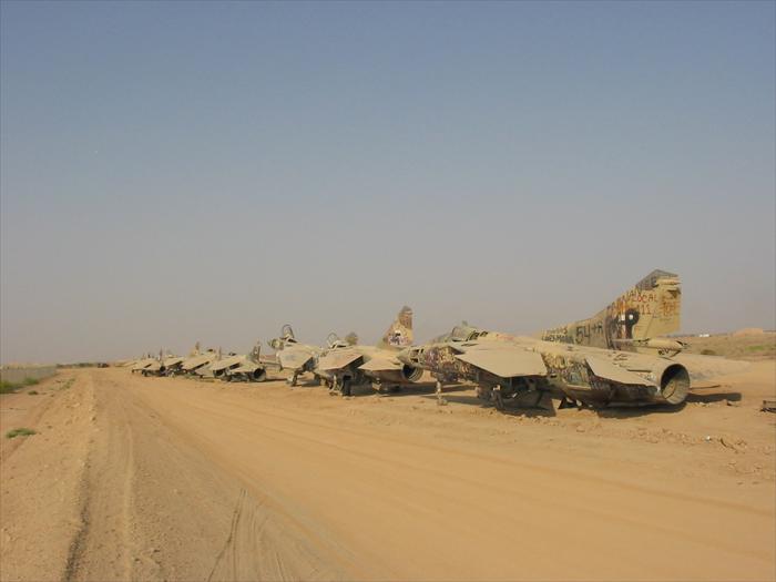 A picture of 'Mig Alley,' remnants of the Iraqi Air Force that was left-over on the base from the Desert Storm era.