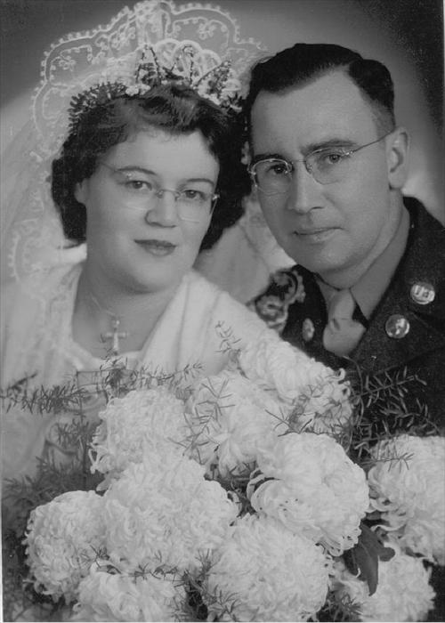 Oma & my Grandfather posing for their wedding portrait, circa 1948.